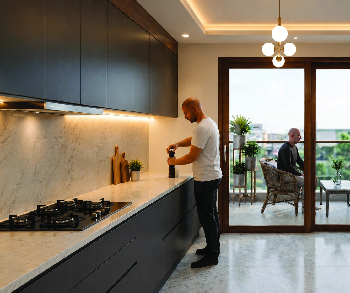 Linear kitchen render
