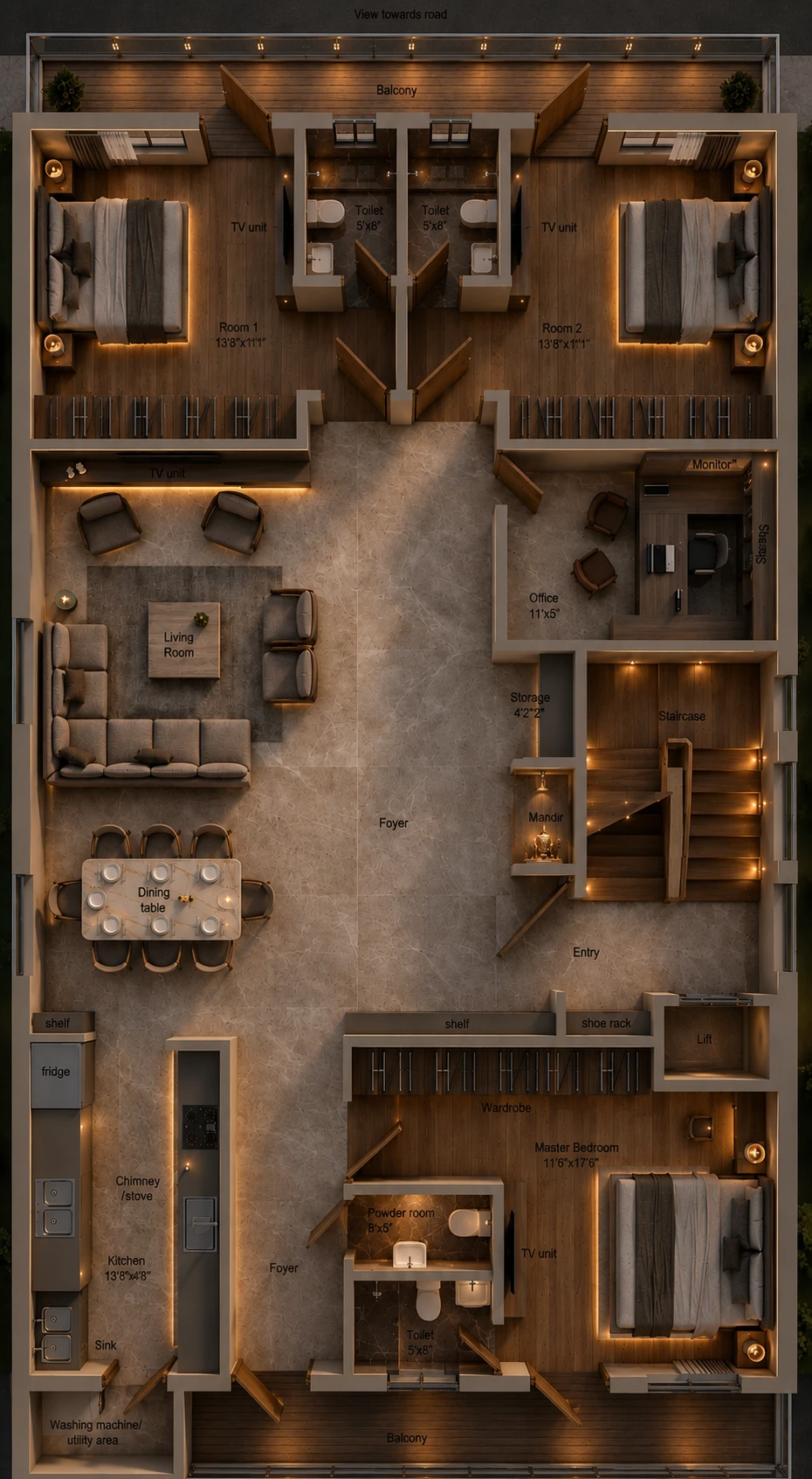 Rendered typical rental floor plan