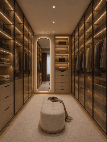 U-shaped walk-in wardrobe render