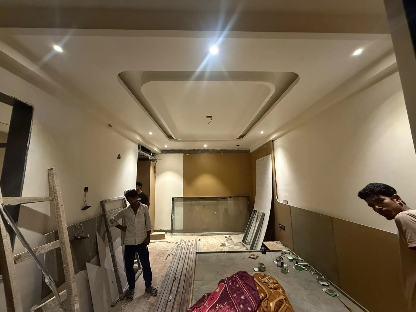 Guest room ceiling and wall finishes under construction