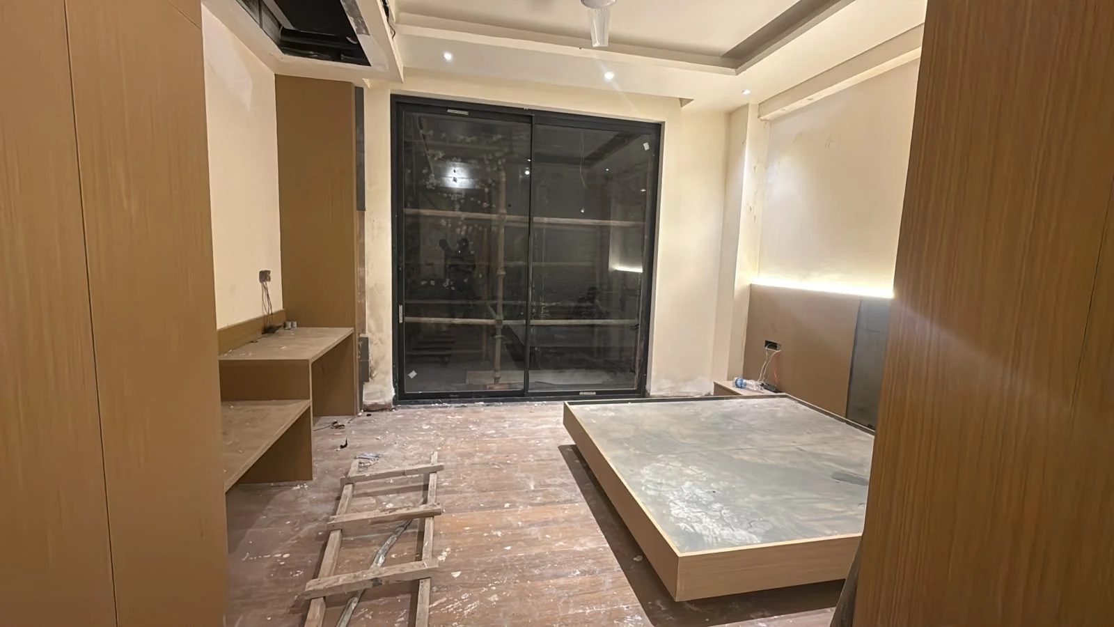 Guest room joinery and raised platform under construction